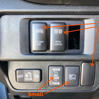 Installed comparison showing sizing differences between small vs tall switches - Cali Raised LED