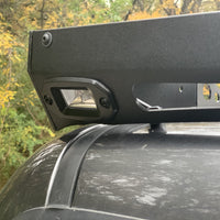 Close up rear view of gray Toyota Tacoma with Premium roof rack - Cali Raised LED