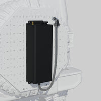 Black water tank mounted on rear spare tire carrier of off-road vehicle