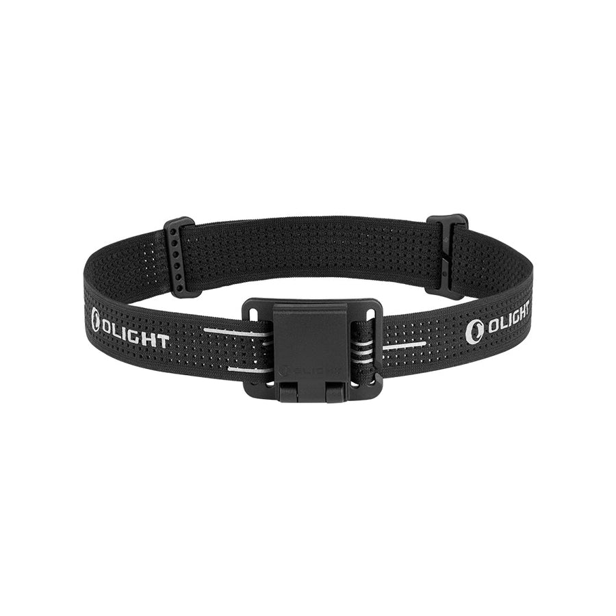 Black adjustable headlamp strap with buckle and breathable perforated design