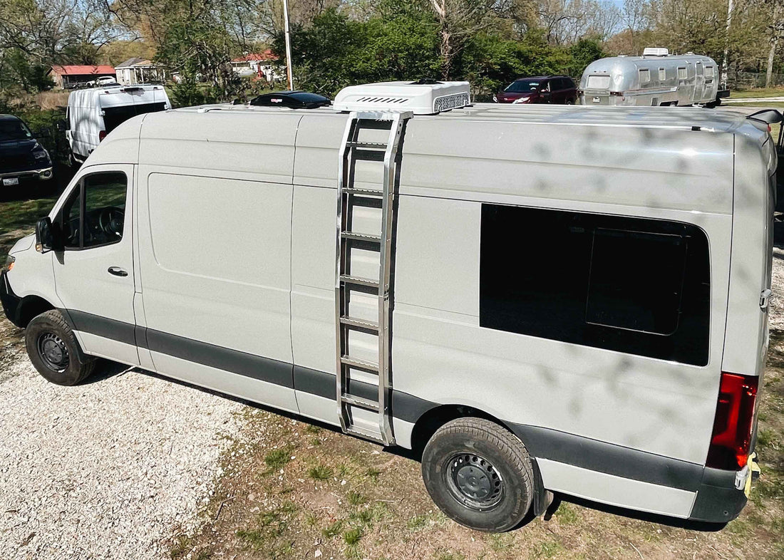 Mercedes Sprinter (2014+) Ladder for OEM Tracks (No Roof Rack) by Backwoods Adventure Mods