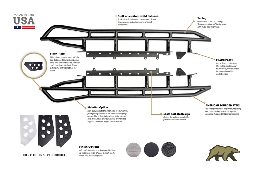 2010-2023 TOYOTA 4RUNNER STEP EDITION BOLT ON ROCK SLIDERS BY CALI RAISED LED