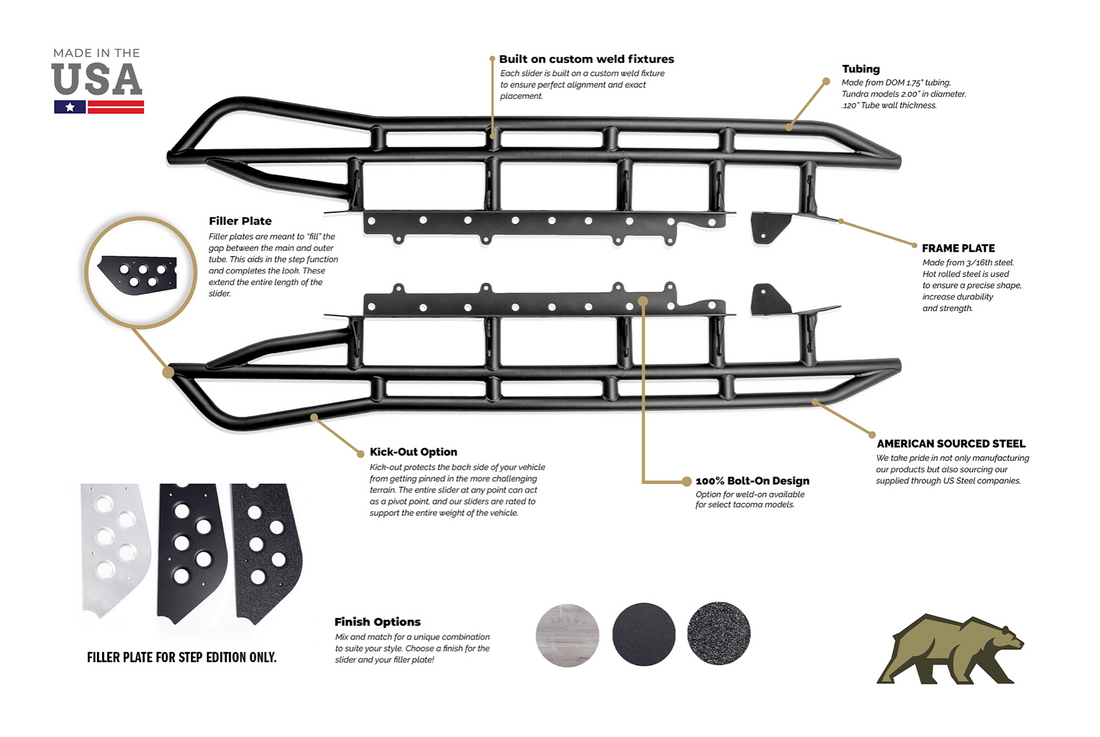 2014-2021 TOYOTA TUNDRA STEP EDITION ROCK SLIDERS BY CALI RAISED LED