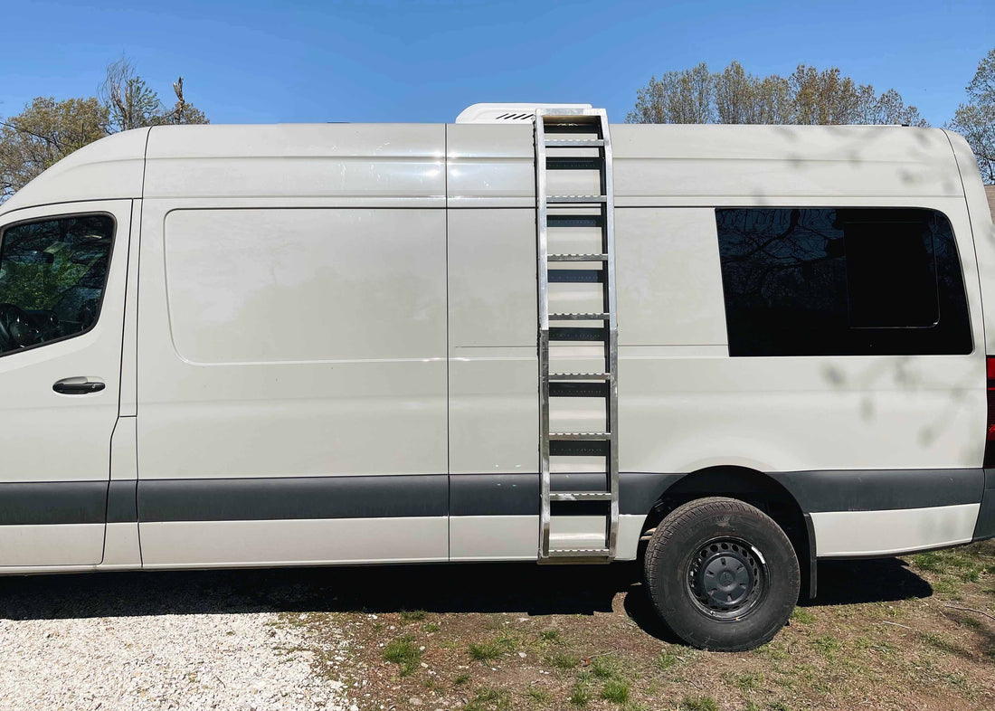 Mercedes Sprinter (2014+) Ladder for OEM Tracks (No Roof Rack) by Backwoods Adventure Mods